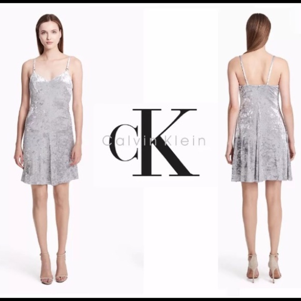NWT Calvin Klein Silver Crushed Velvet Dress